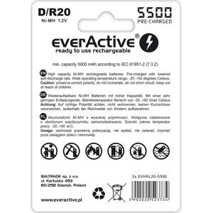 Everactive EVHRL20-5500 pile rechargeable pour maison - NiMH D 5500mAh Everactive EVHRL20-5500 pile rechargeable pour maison - NiMH D 5500mAh