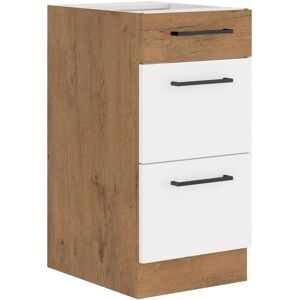 ROCK - Casserolier 40 cm - Mélaminé chene Lancelot - Blanc brillant - Meuble bas - Publicité ROCK - Casserolier 40 cm - Mélaminé chene Lancelot - Blanc brillant - Meuble bas - Publicité