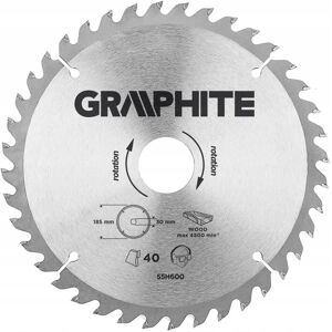 GRAPHITE Lama di sega circolare 185mm 40T Acciaio al manganese - Taglio Legno GRAPHITE Lama di sega circolare 185mm 40T Acciaio al manganese - Taglio Legno