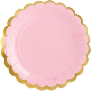PartyDeco TPP16-081J Cor de rosa claro Bordas Douradas Prato de Uso Único - Louça PartyDeco TPP16-081J Cor de rosa claro Bordas Douradas Prato de Uso Único - Louça