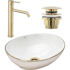 Ensemble Lavabo Lungo Gold Rea - Robinet de Salle de Bain & Siphon Modernes - Publicité Ensemble Lavabo Lungo Gold Rea - Robinet de Salle de Bain & Siphon Modernes - Publicité