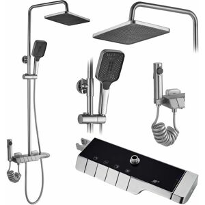 Rea Rob Nickiel Brush Inox - Rain Shower Set with Thermostat - Shower System with Bidet Rea Rob Nickiel Brush Inox - Rain Shower Set with Thermostat - Shower System with Bidet