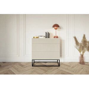 VELDIO Ladekast met drie lades - 90 cm - beige met zwarte poten VELDIO Ladekast met drie lades - 90 cm - beige met zwarte poten