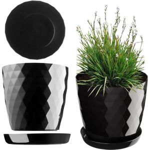 Kadax Black Plastic Flower Pot with Support - 14cm Kadax Black Plastic Flower Pot with Support - 14cm
