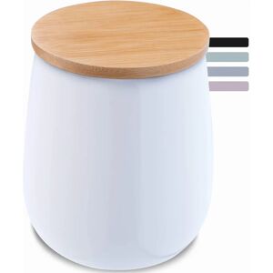 Conteneur à Disques de Coton KADAX - Céramique et Bambou - Blanc - Accessoire de Salle de Bain - Publicité Conteneur à Disques de Coton KADAX - Céramique et Bambou - Blanc - Accessoire de Salle de Bain - Publicité
