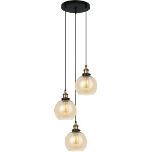 Italux Cardena - Industrial Retro Pendant, Black, Gold, Amber Shade - Pendant Light Italux Cardena - Industrial Retro Pendant, Black, Gold, Amber Shade - Pendant Light