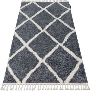 BERBER CROSS Grey / White Shaggy Rug 160x220cm - Carpet BERBER CROSS Grey / White Shaggy Rug 160x220cm - Carpet