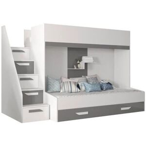 MUEBLES Hartford 356 - Cama doble, Blanco, Gris, 90x200 MUEBLES Hartford 356 - Cama doble, Blanco, Gris, 90x200