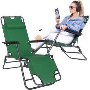 Skládací zahradní lehátko Springos zelené s hlavoukem - Relaxační venkovní křeslo Skládací zahradní lehátko Springos zelené s hlavoukem - Relaxační venkovní křeslo