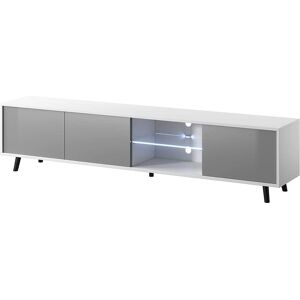 Mueble de TV Selsey Galhad - Estilo Escandinavo - 175cm - Blanco Opaco / Gris Brillo Mueble de TV Selsey Galhad - Estilo Escandinavo - 175cm - Blanco Opaco / Gris Brillo