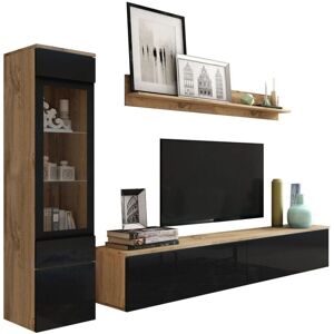 Conjunto de salón Sarasota 125 - Negro brillante, Roble wotan, Vidrio templado Conjunto de salón Sarasota 125 - Negro brillante, Roble wotan, Vidrio templado