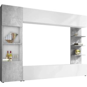 MUEBLES Módulo de salón Miami 333 - Meuble TV, Blanc, Béton, Parties individuelles - Publicité MUEBLES Módulo de salón Miami 333 - Meuble TV, Blanc, Béton, Parties individuelles - Publicité