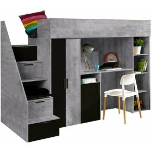 MUEBLES Hartford 365 - Hormigón + Negro Cama con litera individual MUEBLES Hartford 365 - Hormigón + Negro Cama con litera individual