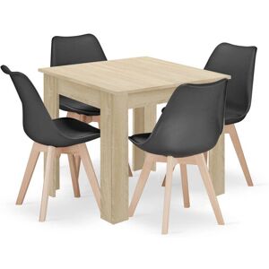 Leobert Sonoma eettafel en stoelen - 4 stuks - zwart Leobert Sonoma eettafel en stoelen - 4 stuks - zwart