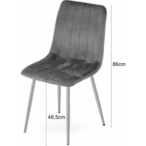 OSKAR LAVA Donkergrijze Fluwelen Stoel - 3 Stuks - 86x45x55 cm OSKAR LAVA Donkergrijze Fluwelen Stoel - 3 Stuks - 86x45x55 cm