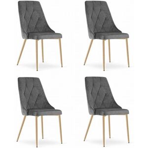 OSKAR Moderne Fluwelen Stoel - 4 stuks - Donkergrijs OSKAR Moderne Fluwelen Stoel - 4 stuks - Donkergrijs