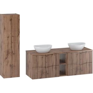 Petits Meubles Meuble lavabo double - Tao Wood 140cm, 2 niches, piédestal - Publicité Petits Meubles Meuble lavabo double - Tao Wood 140cm, 2 niches, piédestal - Publicité