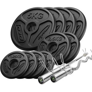 Ensemble 55kg Barre Olympique 180cm + Barre Curl 120cm + Poids Ensemble 55kg Barre Olympique 180cm + Barre Curl 120cm + Poids
