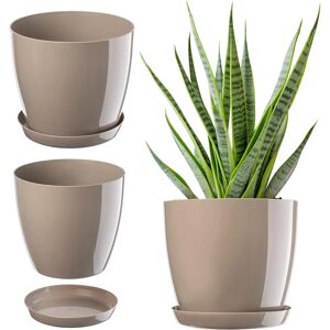 KADAX Plastic Flower Pot 12cm Beige with Stand - Elegant Design KADAX Plastic Flower Pot 12cm Beige with Stand - Elegant Design