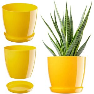 KADAX Plastic Flower Pot with Stand - 12cm Yellow Indoor KADAX Plastic Flower Pot with Stand - 12cm Yellow Indoor