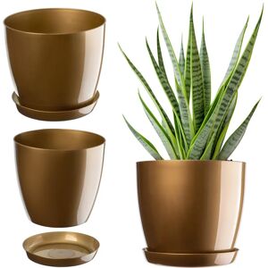 KADAX Gold Plastic Flower Pot with Stand - 14cm KADAX Gold Plastic Flower Pot with Stand - 14cm
