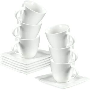 Kadax - Juego de 6 tazas de porcelana - 220 ml - con platillo Kadax - Juego de 6 tazas de porcelana - 220 ml - con platillo