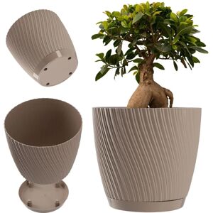 Kadax Tubas Round Flower Pot with Stand - 17cm Brown Kadax Tubas Round Flower Pot with Stand - 17cm Brown