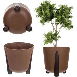 Kadax Brown Plastic Round Flowerpot with Interior Insert Kadax Brown Plastic Round Flowerpot with Interior Insert