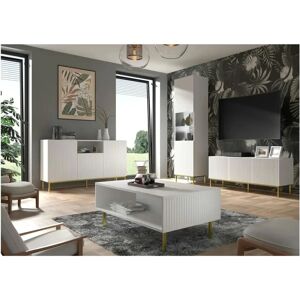 Tavolino RavennaB 90x60x43 cm Bianco e Dorato Tavolino RavennaB 90x60x43 cm Bianco e Dorato