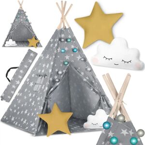 Domek tipi dla dzieci Nukido z gwiazdkami - szary - 120x120x165 cm Domek tipi dla dzieci Nukido z gwiazdkami - szary - 120x120x165 cm
