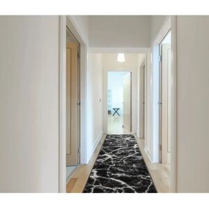 MORAD Marble Anthracite / Black Runner Rug - Hallway & Kitchen MORAD Marble Anthracite / Black Runner Rug - Hallway & Kitchen