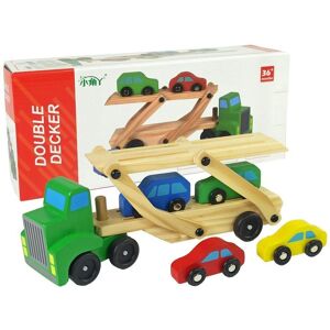 Camion de remorquage en bois vert Lean Toys avec voitures - Publicité Camion de remorquage en bois vert Lean Toys avec voitures - Publicité