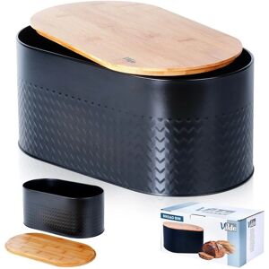 B2X - Boîte à pain noire avec planche à découper en bois - Publicité B2X - Boîte à pain noire avec planche à découper en bois - Publicité