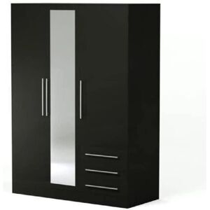 JUPITER Kleiderschrank - 3 Türen, Spiegel, 3 Schubladen - Schwarz - 144,6x60x200cm JUPITER Kleiderschrank - 3 Türen, Spiegel, 3 Schubladen - Schwarz - 144,6x60x200cm