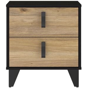 FORTE Lya Nachttisch - 2 Schubladen, Eiche Optik, Schwarze Füße FORTE Lya Nachttisch - 2 Schubladen, Eiche Optik, Schwarze Füße