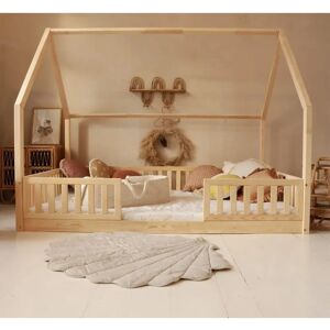Cama cabaña de madera Daisy con barreras - 140x200 Cama cabaña de madera Daisy con barreras - 140x200