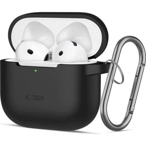 Silicone deksel for Apple AirPods 4 med karabiner - Svart Silicone deksel for Apple AirPods 4 med karabiner - Svart