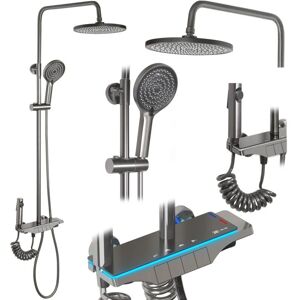 REA - Nickel Brushed Titanium Shower Set with Thermostat - Bathroom REA - Nickel Brushed Titanium Shower Set with Thermostat - Bathroom