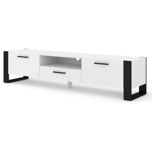 Mueble de TV Moderno BIM Furniture 200x43x48cm Blanco Mate con Patas y Manijas Negros - Mueble TV Mueble de TV Moderno BIM Furniture 200x43x48cm Blanco Mate con Patas y Manijas Negros - Mueble TV