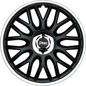 Ensemble de 4 enjoliveurs J-Tec pour 16 pouces - Noir/Argent + Anneaux chromés - Publicité Ensemble de 4 enjoliveurs J-Tec pour 16 pouces - Noir/Argent + Anneaux chromés - Publicité