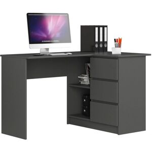 Bureau d'angle AKORD - 124cm, 3 tiroirs, 2 étagères - Publicité Bureau d'angle AKORD - 124cm, 3 tiroirs, 2 étagères - Publicité