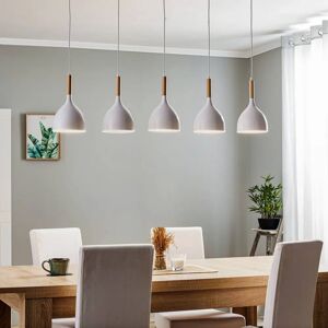 Luminex Noak Pendant Lamp - 5 Lights, White/Natural Wood, 118cm Luminex Noak Pendant Lamp - 5 Lights, White/Natural Wood, 118cm