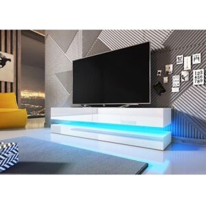 PETITS-MEUBLES Meuble TV mural blanc avec 2 tiroirs 140cm LED - Publicité PETITS-MEUBLES Meuble TV mural blanc avec 2 tiroirs 140cm LED - Publicité