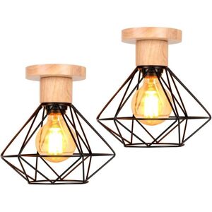 AXHUP Pack di 2 Lampade Vintage Industriale Soffitto Metallo Legno E27 AXHUP Pack di 2 Lampade Vintage Industriale Soffitto Metallo Legno E27