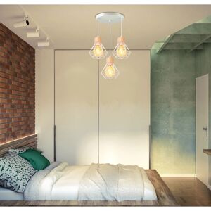 Hugo - Vintage Industrielle Pendelleuchte - E27 - 60W - Weiß/Naturholz - Für Küche & Wohnzimmer Hugo - Vintage Industrielle Pendelleuchte - E27 - 60W - Weiß/Naturholz - Für Küche & Wohnzimmer