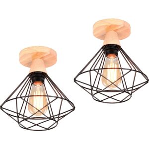 AXHUP Set di 2 Lampade da Soffitto Industriali in Metallo e Legno - Luce per Scale, Corridoio, Ingresso AXHUP Set di 2 Lampade da Soffitto Industriali in Metallo e Legno - Luce per Scale, Corridoio, Ingresso