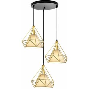 AXHUP Industrielle Pendelleuchte - 3 Lichter, Diamantgitter, 25cm, E27, Schwarz und Gold AXHUP Industrielle Pendelleuchte - 3 Lichter, Diamantgitter, 25cm, E27, Schwarz und Gold