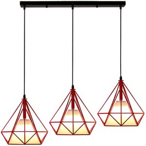 Hanging Vintage Pendant Lamp - E27, 25cm, 3-Light, Red - Industrial Style Hanging Vintage Pendant Lamp - E27, 25cm, 3-Light, Red - Industrial Style