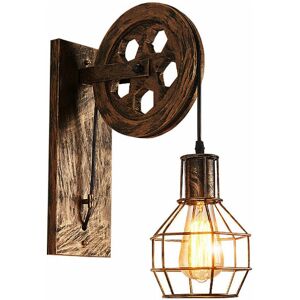 AXHUP Wandlampe Industrie Retro Stil, E27 Metall Holz Pulley AXHUP Wandlampe Industrie Retro Stil, E27 Metall Holz Pulley