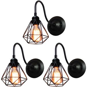 Havd 3 Schwarze Industrielle Wandleuchten - Vintage Geometrischer Käfigstil Havd 3 Schwarze Industrielle Wandleuchten - Vintage Geometrischer Käfigstil